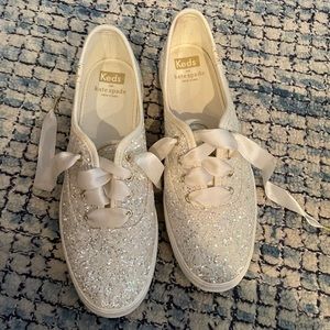 Keds for Kate Spade white glitter shoes, size 7